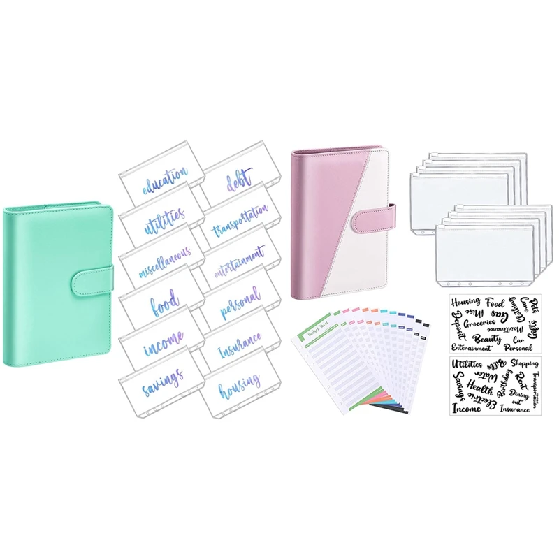 2 комплекта блокнота для переплета из искусственной кожи, блокнот для планирования бюджета, прозрачный Материал-прозрачный, зеленый и розовый