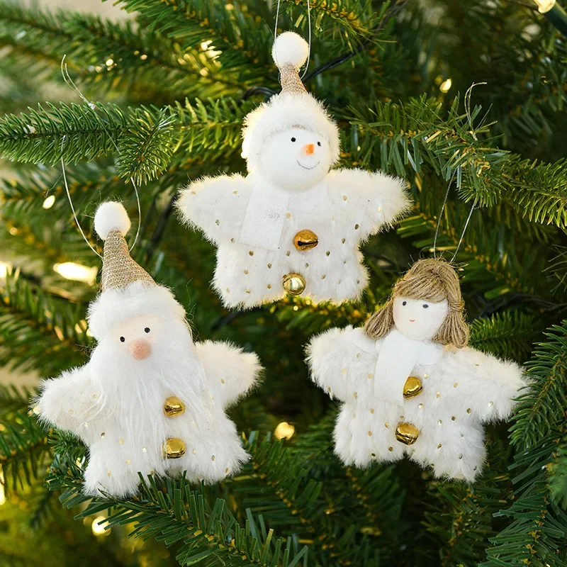 Трансграничная рождественская креативная белая плюшевая кукла с пятиконечным колокольчиком, украшения для кукол, подвески на Рождественскую елку