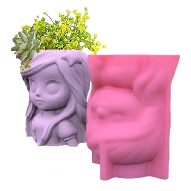 Длинноволосая девушка, гипсовый цветочный горшок, форма из силиконовой смолы, форма для литья эпоксидной смолы, ваза для суккулентов, Цементная форма, форма для подсвечника