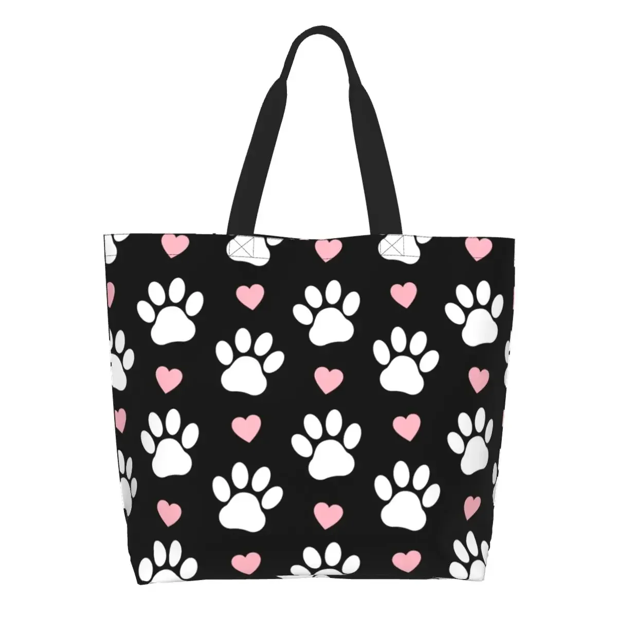 Узор из лап Белая собачья лапа, сумки для покупок в продуктовых магазинах, розовые сердечки, холщовая сумка для покупок для щенков, сумки большой емкости