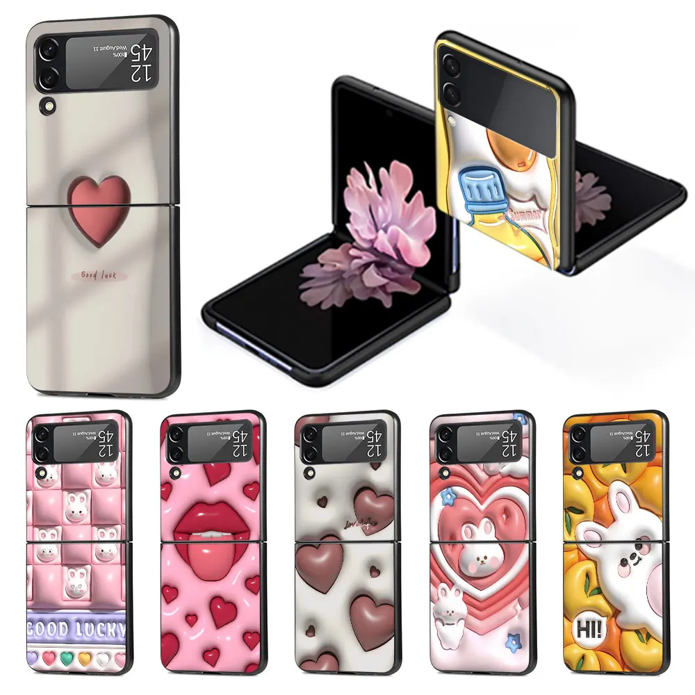 Love Luck Rabbit Цветочный Стиль Без 3d Чехла для Samsung Galaxy Z Flip4 Flip3 5G Funda Z Flip 4 3 Черные Жесткие Чехлы Для телефонов из ПК