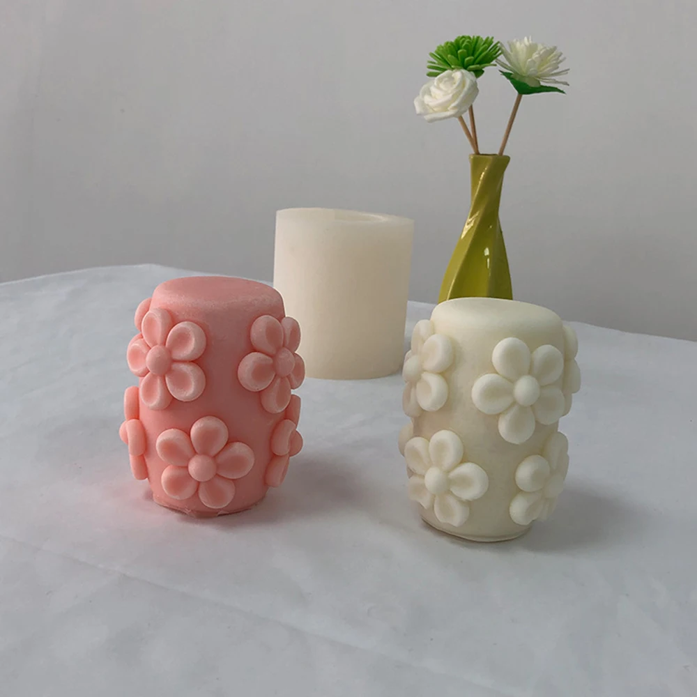 3D Силиконовая форма Цветок Цилиндрическая Форма для ароматической свечи Рельефная форма для свечи Diy Ароматерапия Гипсовое украшение дома 2023 Новинка