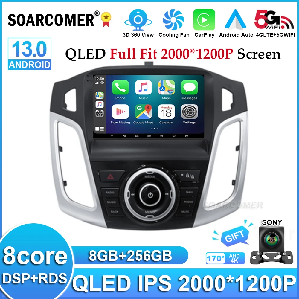 Автомобильное радио Android 13 Для Ford Focus 3 Mk 3 2011-2019 Мультимедиа 4G WIFI BT Видеоплеер Стерео GPS Навигация QLED Сенсорный экран