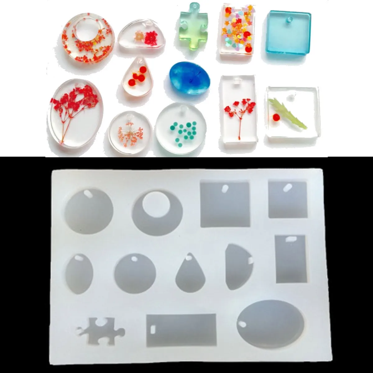 10шт 12 Дизайнов Кулон Силиконовая форма Форма из смолы для ожерелья Брелок DIY Кристалл Эпоксидная смола Изготовление ювелирных изделий