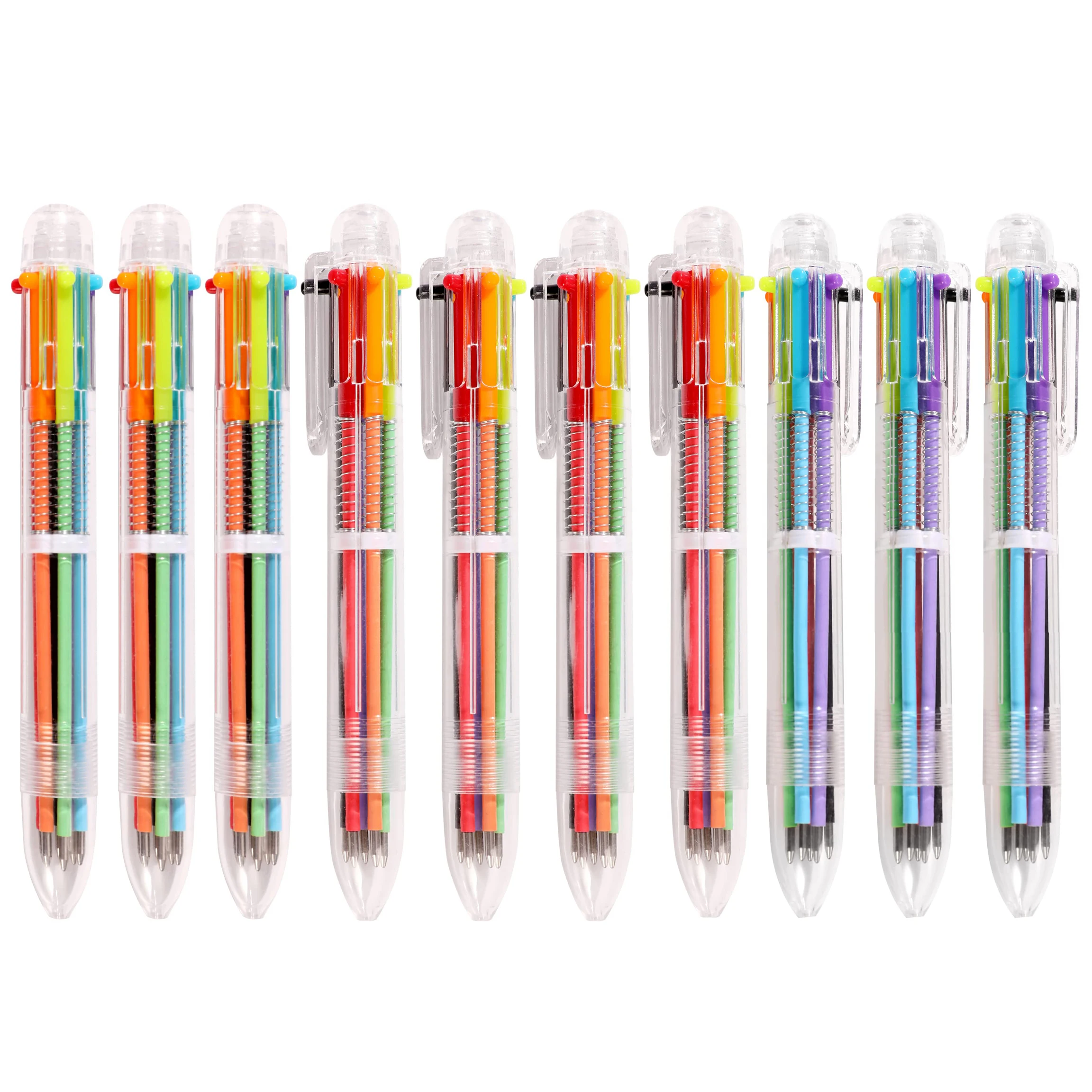 10шт Канцелярских принадлежностей 6-Цветная Шариковая Ручка Прозрачная Полоска Многофункциональная Масляная ручка Rainbow Pen Школа письма