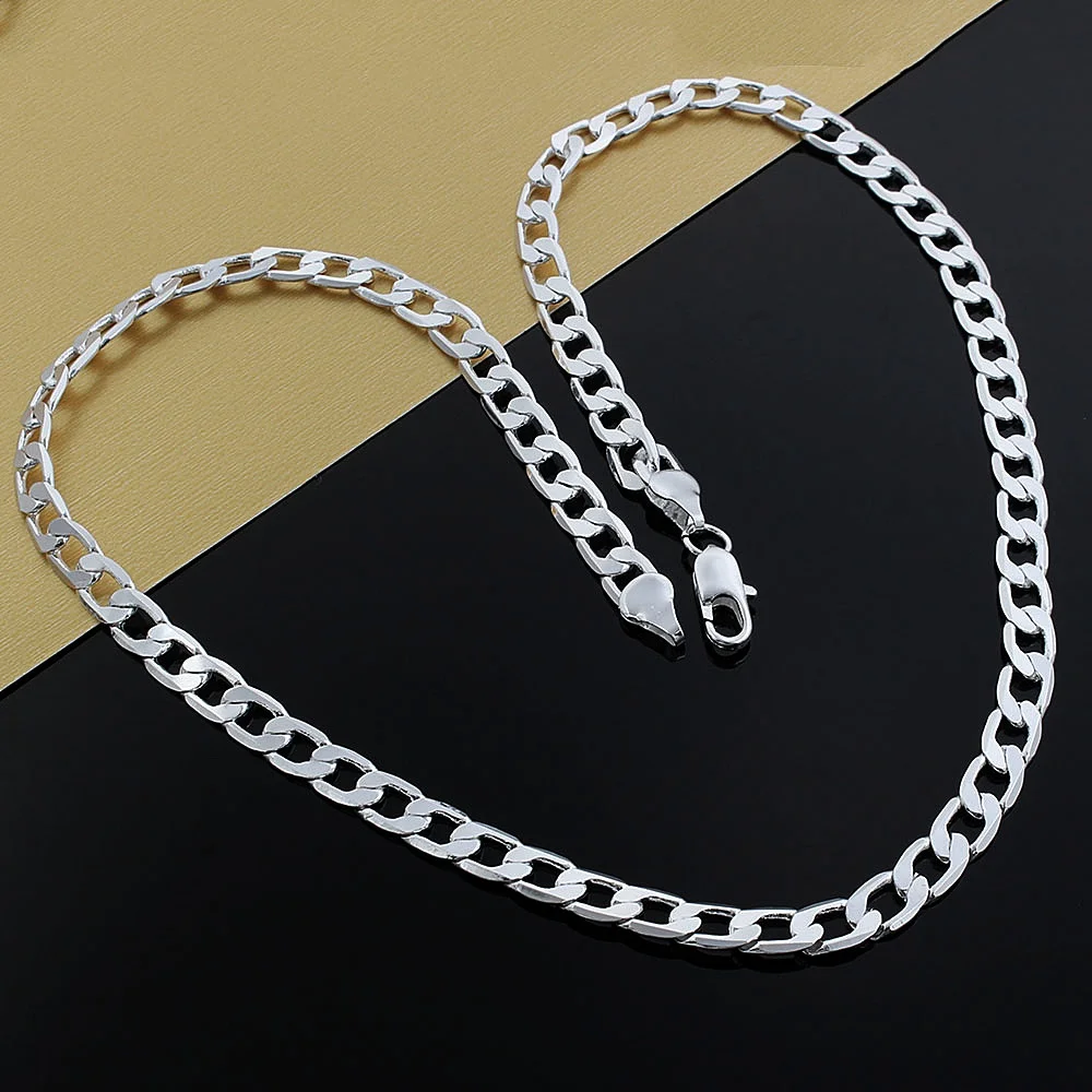Классическое мужское ожерелье-цепочка из стерлингового серебра 925 пробы с геометрической формой 8 мм для женщины, высококачественные модные украшения для свадебной вечеринки, праздничные подарки