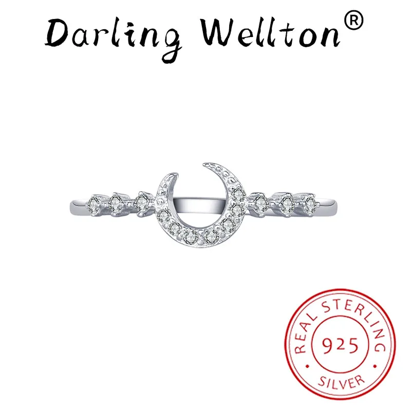 Креативное кольцо с полным бриллиантом Moon для женщин из натурального 100% стерлингового серебра S925 Пробы, подарок на День Святого Валентина, вечерние украшения