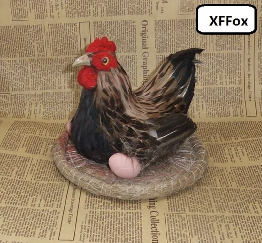 новая имитационная модель коричневой курицы из пластика и меха настоящая курица с яйцами в подарок около 18x15x16 см xf2057