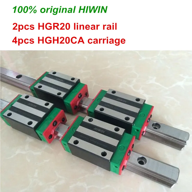 100% оригинальный HIWIN 2pcs HGR20 200mm 300mm 400mm 500mm 600mm 700mm 800mm 1000mm Линейная направляющая + 4pcs HGH20CA Каретка HIWIN