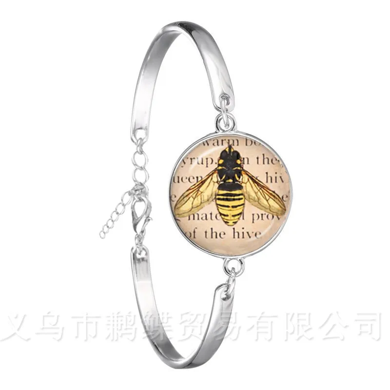 Браслет с рисунком пчелы, художественное изображение насекомого, 18 мм стеклянный купол-кабошон, Посеребренный браслет-цепочка для женщин, креативный подарок для девочек