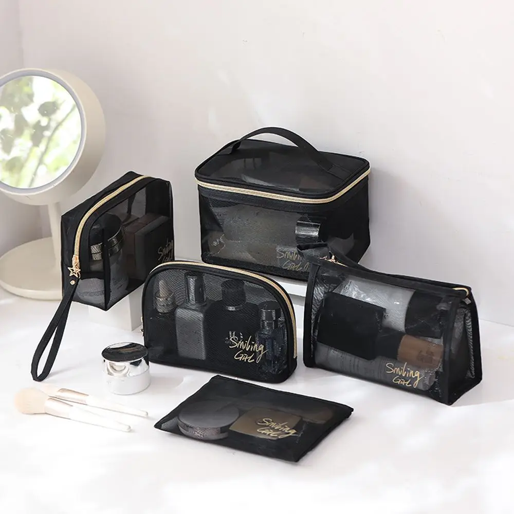 Портативная женская черная сетчатая сумка большой емкости для мытья, Косметичка для хранения, Косметичка для туалетных принадлежностей, Косметический органайзер, Косметичка для макияжа