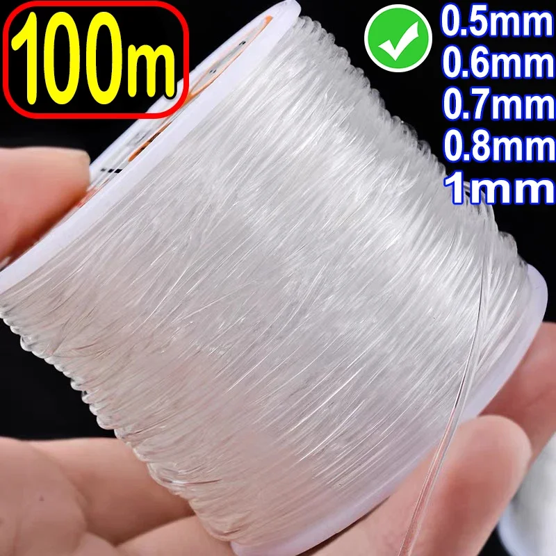 100 м Пластиковый эластичный шнур 0,5-1 мм, прозрачная эластичная нить для изготовления ювелирных изделий, браслет 
