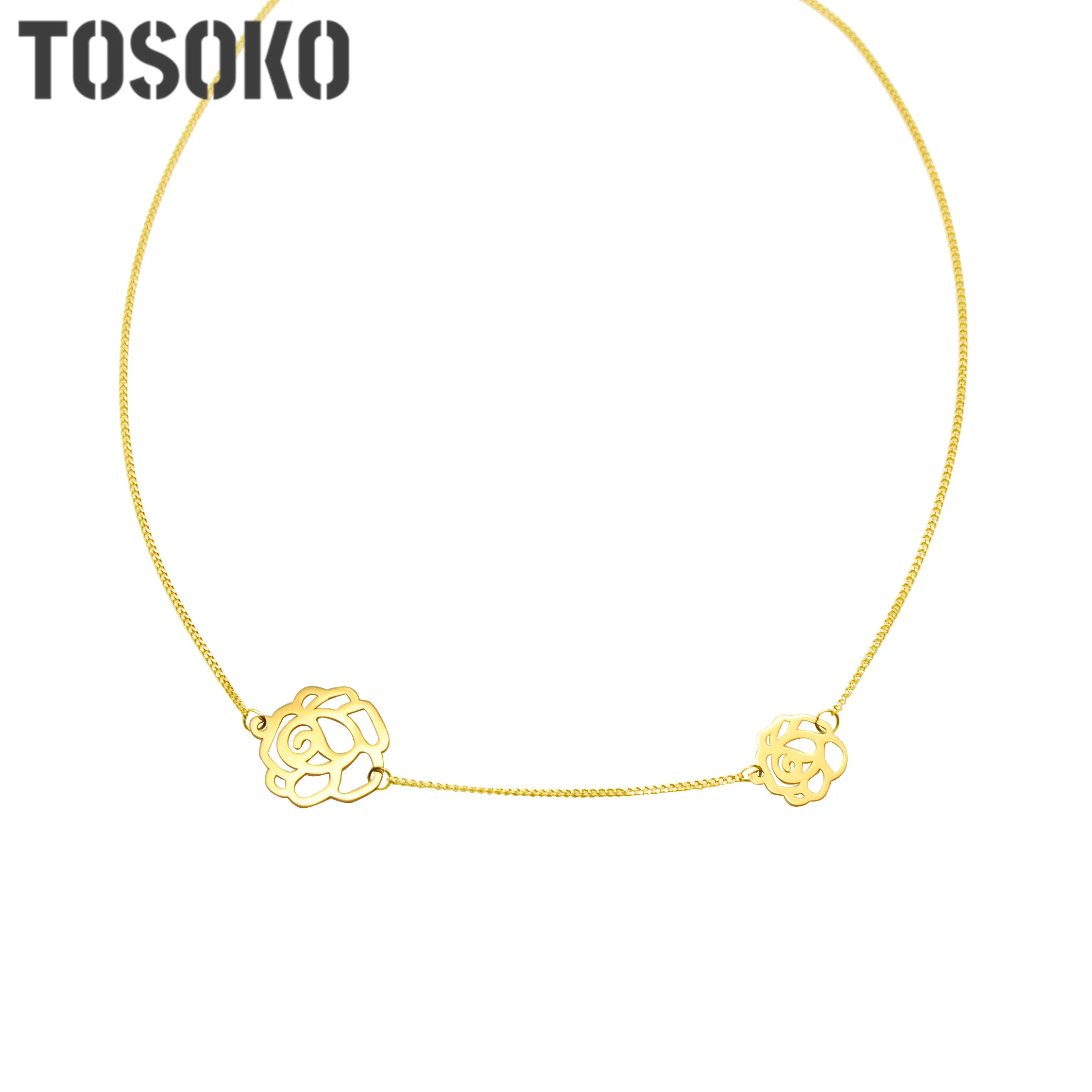 Ювелирные изделия из нержавеющей стали TOSOKO Ожерелье с черной розой на ключицах Женское элегантное ожерелье с юбкой BSP541