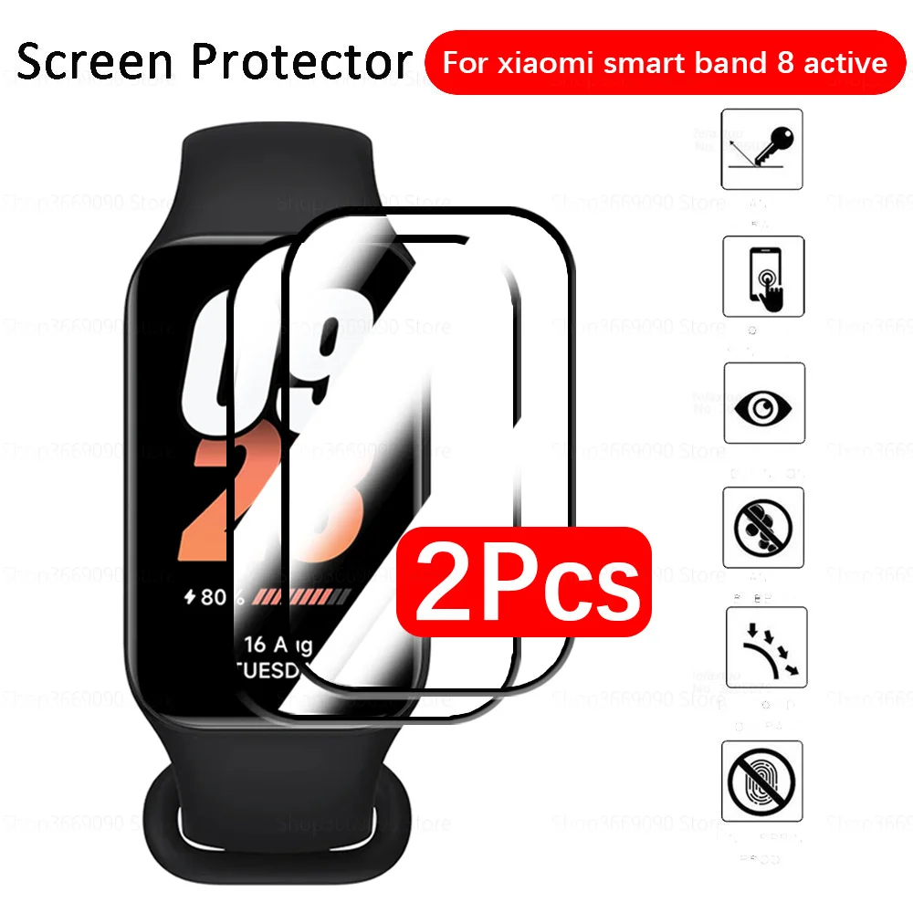 2шт 9D Изогнутое мягкое защитное стекло для Xiaomi Smart Band 8 Active 8Active Band8Active Smartband Защитные пленки для экрана