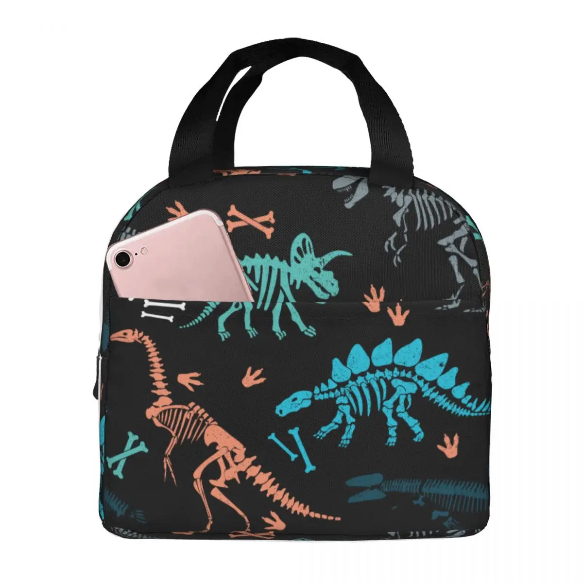 Динозавры Портативная сумка для ланча с утолщенной изоляцией из алюминиевой фольги 8,5x5x8 дюймов