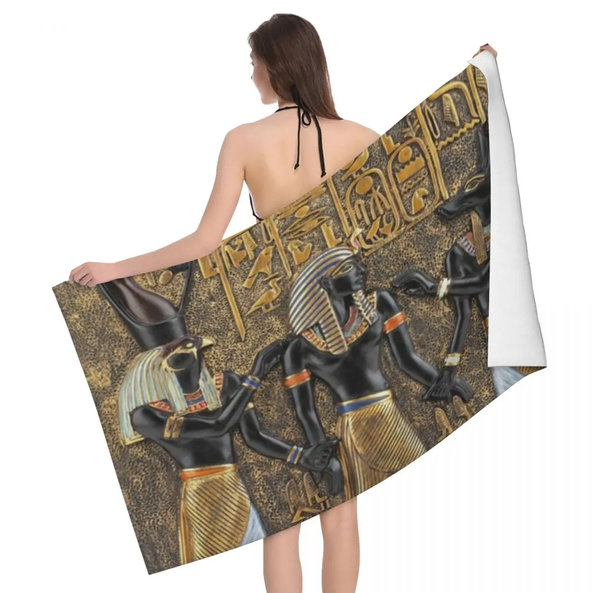 Пляжное полотенце Бога Древнего Египта Гора И Анубиса Быстросохнущего египетского Фараона из сверхмягкой микрофибры для ванной и сауны