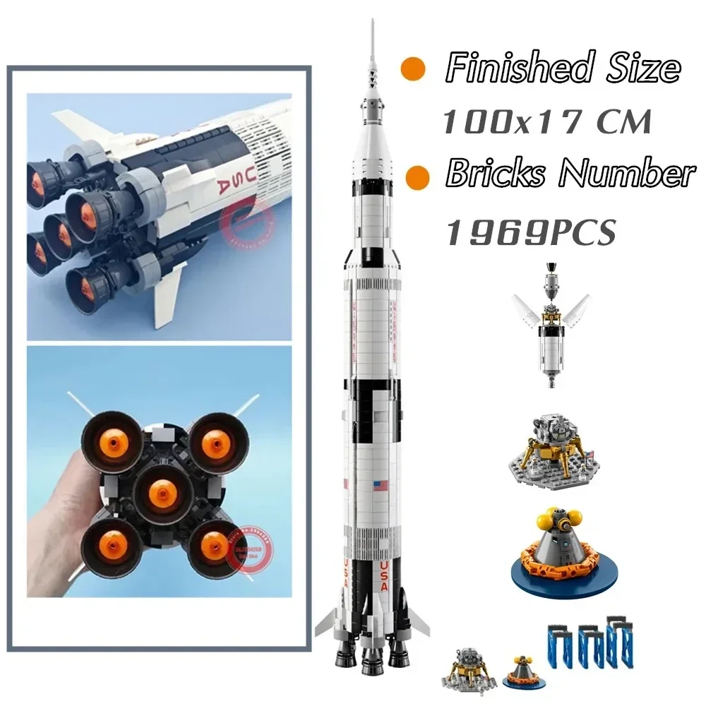 100 см США NASA Исследует ракету космического запуска Apollos Saturn V Технические строительные блоки кирпичи Детская игрушка в подарок