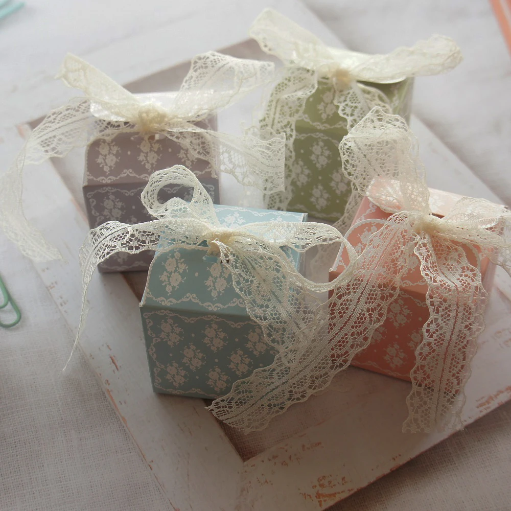 10шт 6.5*6.5*6.5 розовая Сине Зеленая Бумажная коробка см с кружевом В качестве Мыла, Свечи, Конфет, Подарочной упаковки для свадьбы, Дня рождения.