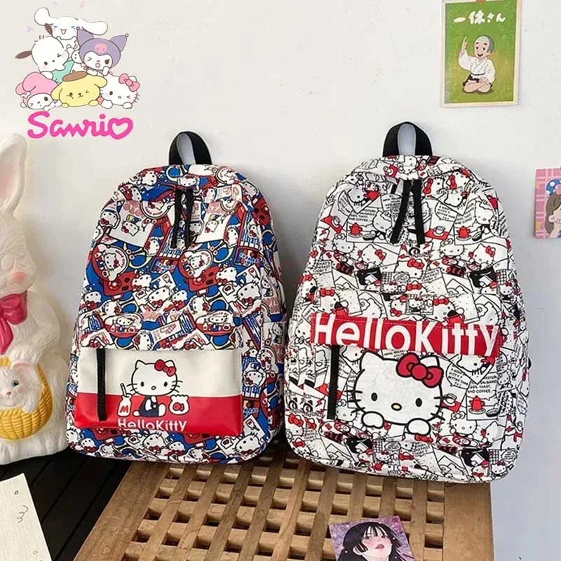 Sanrio Рюкзак Hello Kitty В Стиле Граффити, Милый Рюкзак С Большой Емкостью, Универсальный Школьный Рюкзак Для Студенческого Городка, Подарок На День Рождения