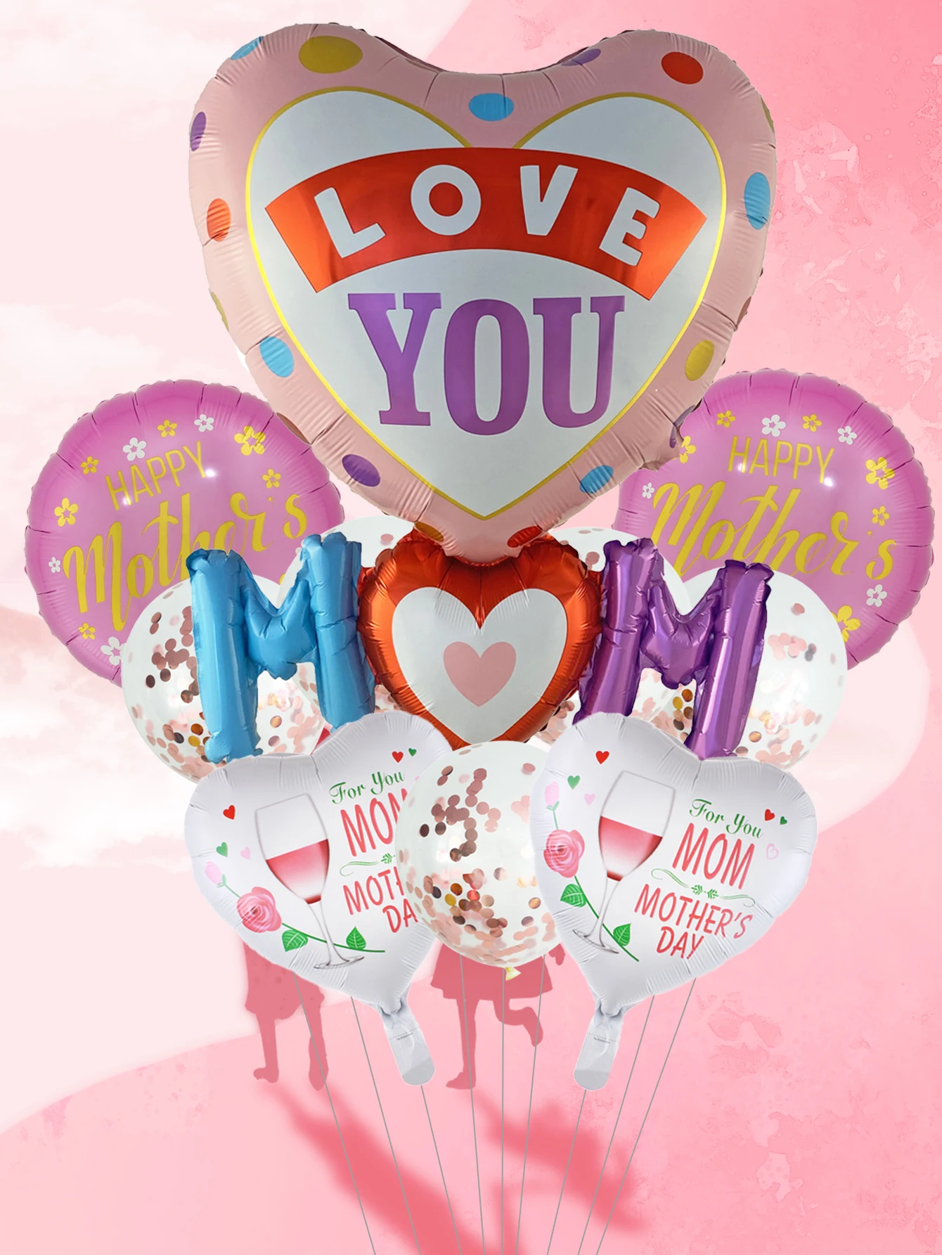 10 Шт Фольгированных Воздушных Шаров Love You Mom Heart 18-Дюймовое Круглое Сердечко С Днем Матери Воздушный Шар с Конфетти Латексный Воздушный шар