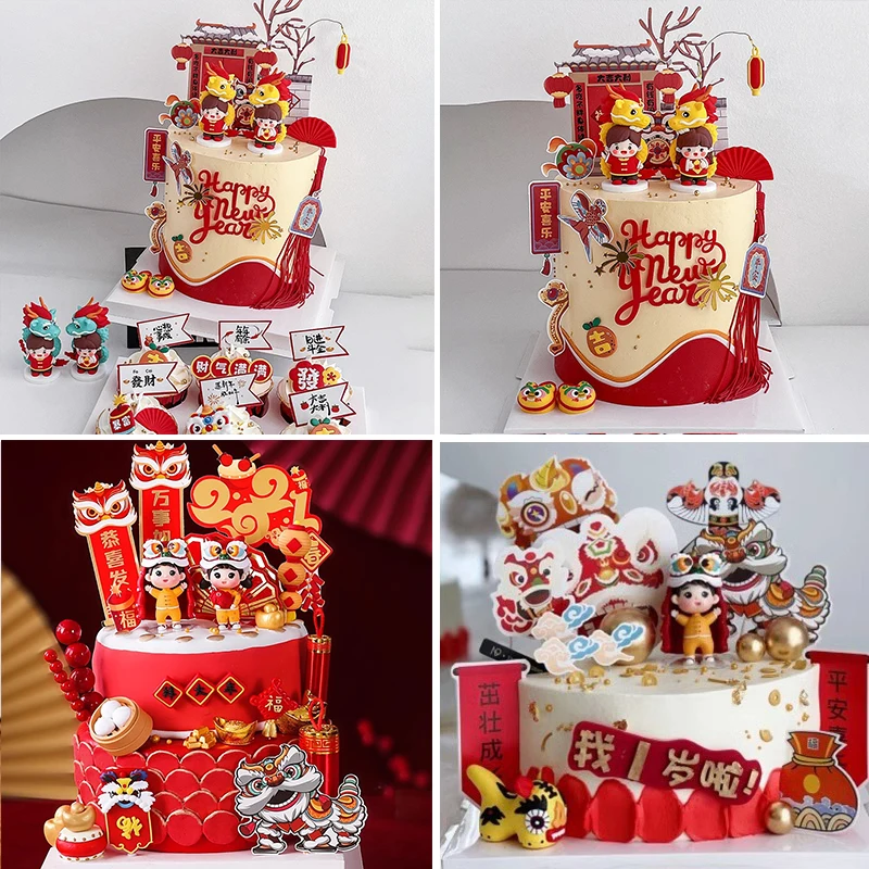 Топпер для торта на весенний фестиваль, дракон в китайском стиле, Новогоднее украшение торта для детей, вечеринка по случаю 1-го дня рождения, Полнолуние, декор на 100 дней
