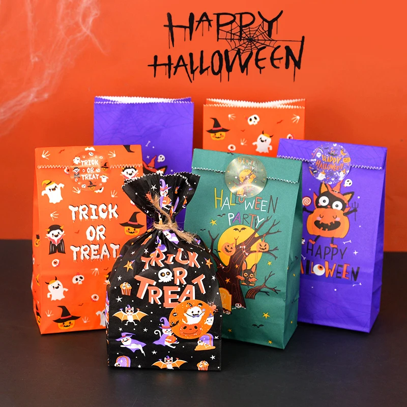 Бумажные пакеты для украшения счастливого Хэллоуина Наклейки с призрачной тыквой для домашнего декора вечеринки в честь Хэллоуина, Подарочные упаковочные пакеты