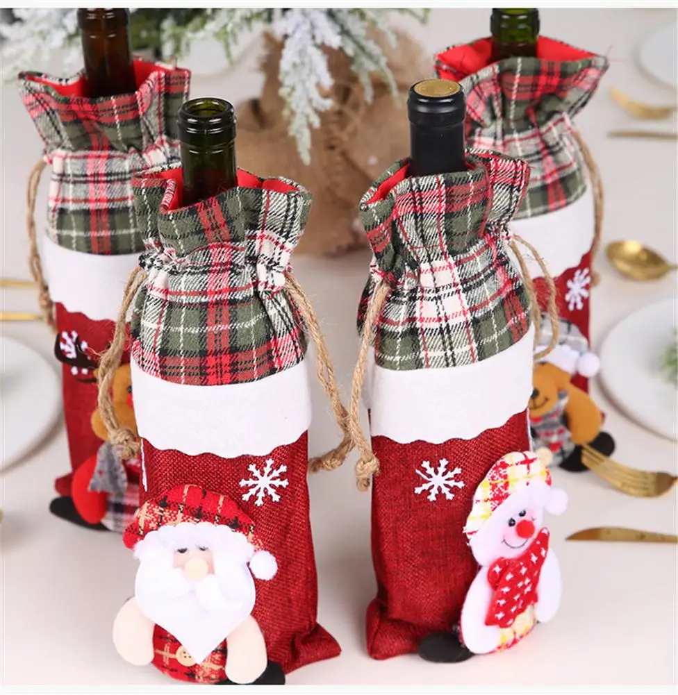 Рождественская крышка для бутылки вина, шампанское, красное вино, Сумка для хранения одежды для украшения рождественского ужина