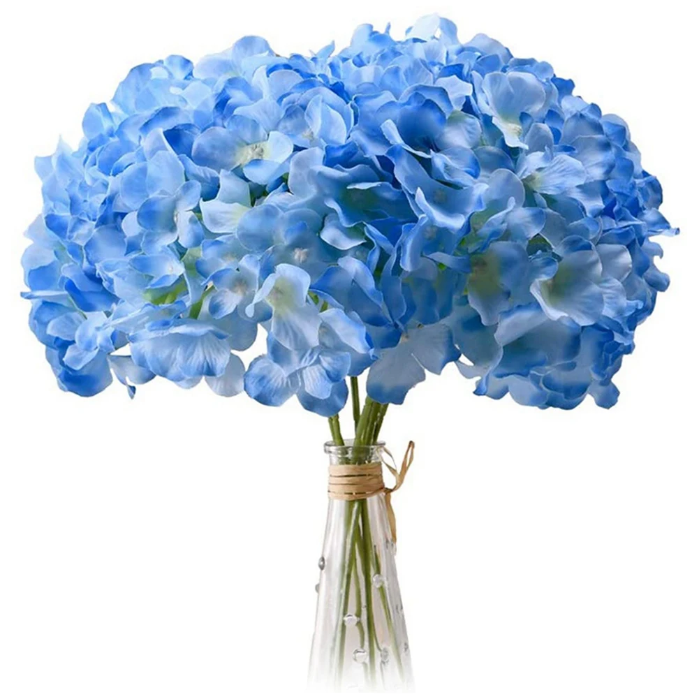 Светло-Голубые Головки Шелковых Цветов Гортензии, Упаковка из 20 Полных Искусственных Цветов Гортензии на Стеблях для свадьбы
