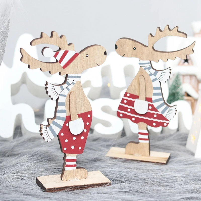 Деревянный Рождественский декор, Рождественские украшения с оленями, мультяшные украшения для рождественского стола в виде лося