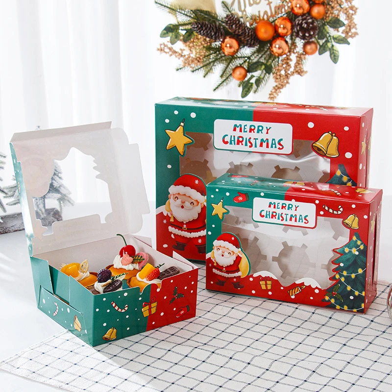 Рождественская коробка для печенья с окошком, 1 шт, коробки для упаковки конфет, шоколадного печенья, Рождественская подарочная упаковка, упаковка для праздничных угощений