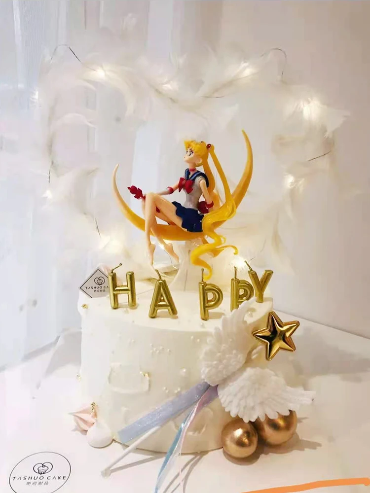 Аниме Милая девушка-моряк, ПВХ фигурка крылатого моряка, топпер для торта, украшение для торта, модель игрушки, кукла