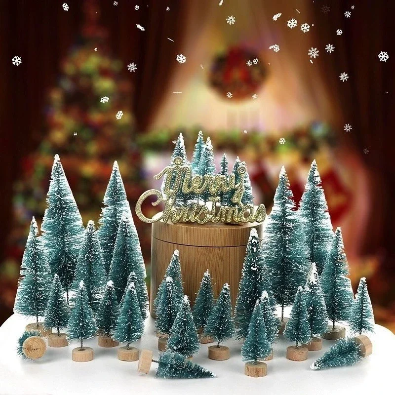 Мини-рождественские елки, Елки-щетки для бутылок, пластиковые зимние снежные украшения, Столешница, Поделки, рождественские подарки 2023 года