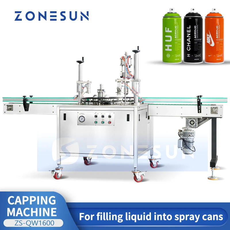 Полуавтоматическая Машина для розлива Аэрозолей ZONESUN Spray Can Sealer Оборудование для Розлива и герметизации Баллонов ZS-QW1600