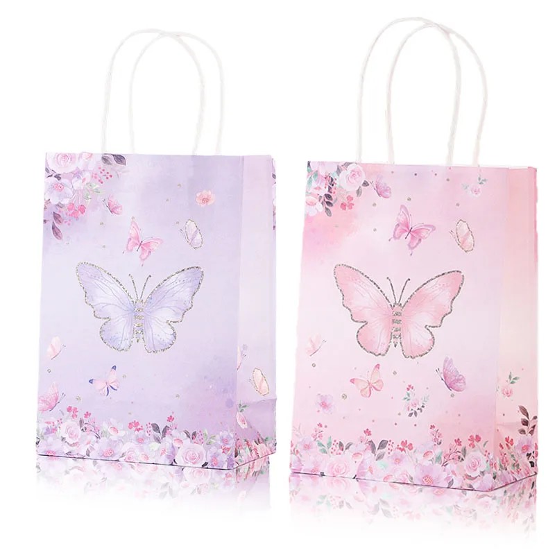 Сумки для конфет с бабочками, розовые и фиолетовые Сумки для подарков для девочек, сумки для вечеринки по случаю Дня рождения, Сумки для украшения детского душа